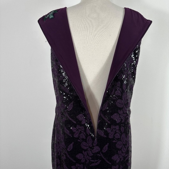 Lauren by Ralph Lauren Purple Sequin Netting Party Dress Sz 12 - Picture 7 of 9